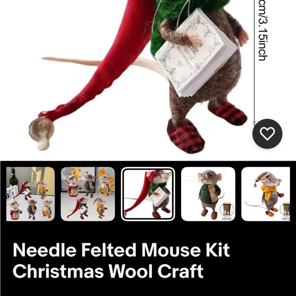 4 different mice see pics Source Unknown Felted Mouse with Yellow Scarf and Bell - Picture 5 of 8